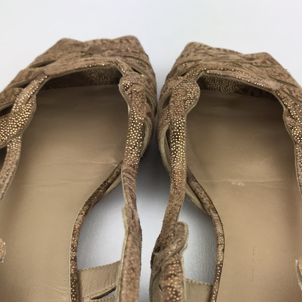 STUART WEITZMAN Metallic Gold Suede Animal Print Flats Sandals - Picture 8 of 16